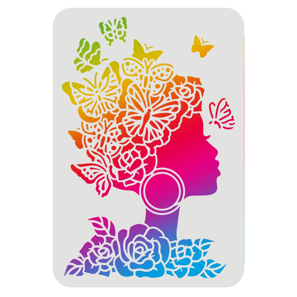 1pc Plantillas De Mujer 29.7x21cm Plástico Silueta Cara Plantilla Flor Niña Rosa Mariposa Reutilizables Chica Para Pintar En Madera Piso Pared Y Azulejo #5