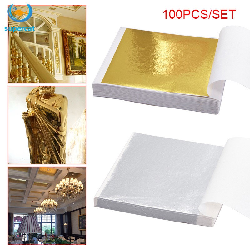 Supvox Hoja de oro imitación papel para arte manualidades decoración dorado marcos 5.5 pulgadas 100 hojas 
