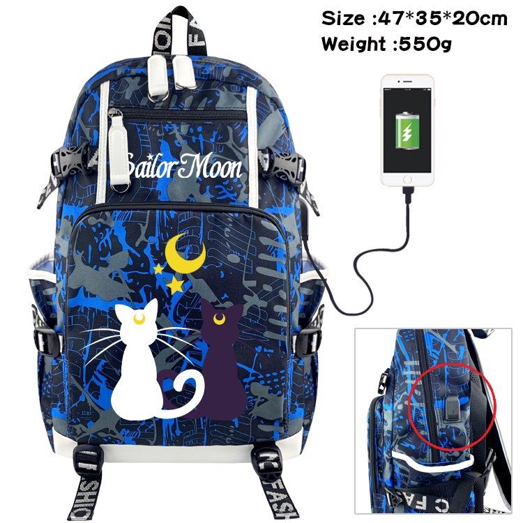 Sailor Moon Luna Color Impermeable Lona Mochila Interfaz Usb Gran Capacidad Estudiante De Dibujos Animados Bolsa Escolar #2