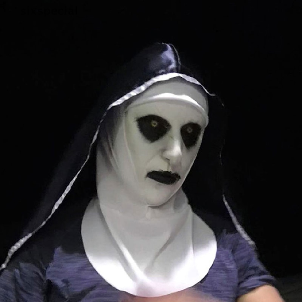 Image of sixspecial La Máscara De Látex Monja Horror Scary w/Carf Valak Cosplay Para Disfraz De Halloween #6
