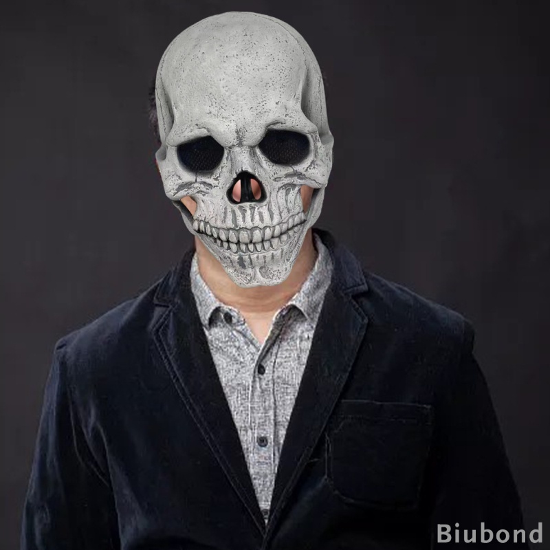 Máscaras de Látex para Adultos de Aspecto Realista,White-A QAZW Máscara de Calavera de Cabeza Completa con Mandíbula Móvil Máscara de Esqueleto Luminosa LED Cráneo Aterrador 