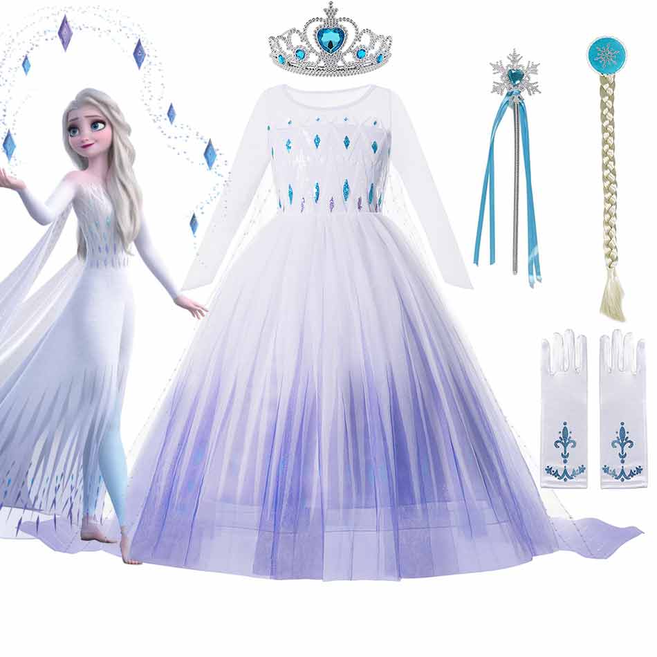 Frozen 2 Disfraz Para Niñas Princesa Elsa Vestido Blanco Lentejuelas Malla  De Bola Niños Reina De Nieve Cosplay Ropa De Carnaval | Shopee Colombia