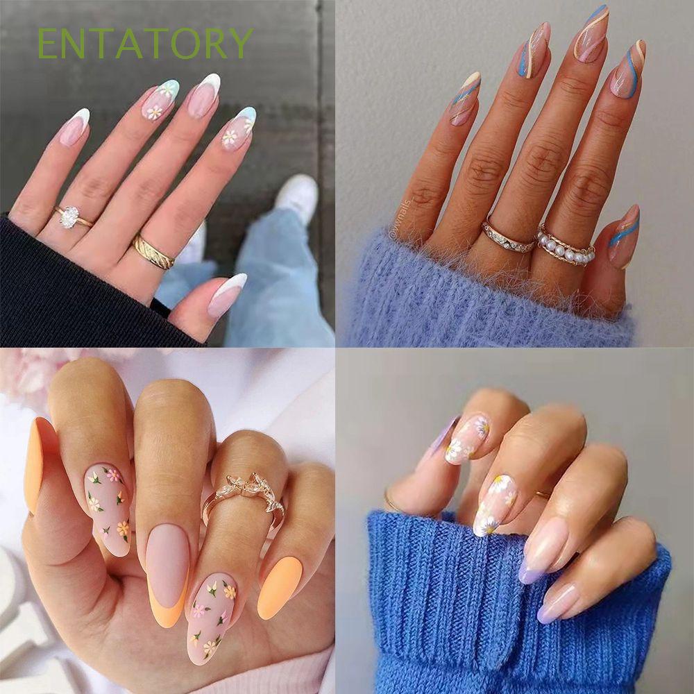 ENTATORY 24 Unids/Caja De Las Mujeres De La Moda Portátil Desmontable  Francés Uñas Falsas Flor Almendra Postizas Artificial Manicura Herramienta  Cubierta Completa Prensa En Consejos De | Shopee Colombia