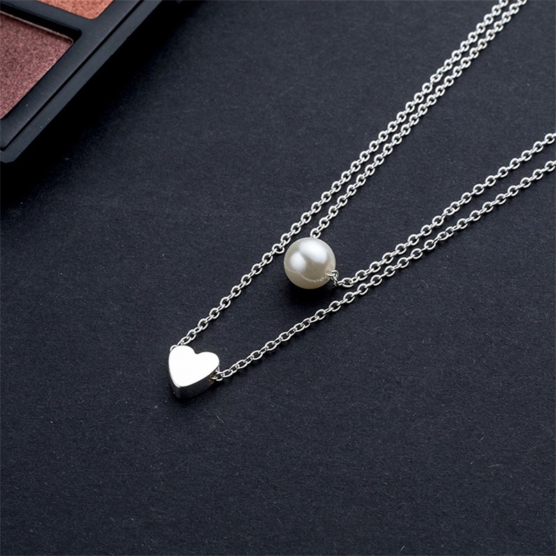 Bohemia Simple Imitation Pearl Love Heart Double Layer Clavicle Chain Necklace Accessories Female Jewelry 