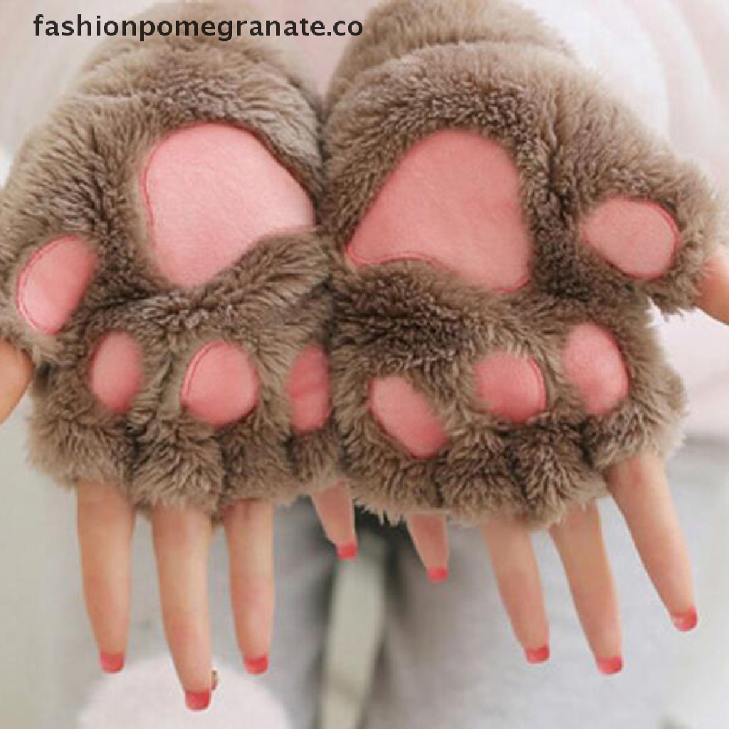 Guantes De Oso Esponjoso De Peluche Con Garras De Gato De Moda , Disfraz De Medio Dedo , Regalo De Fiesta CO #1