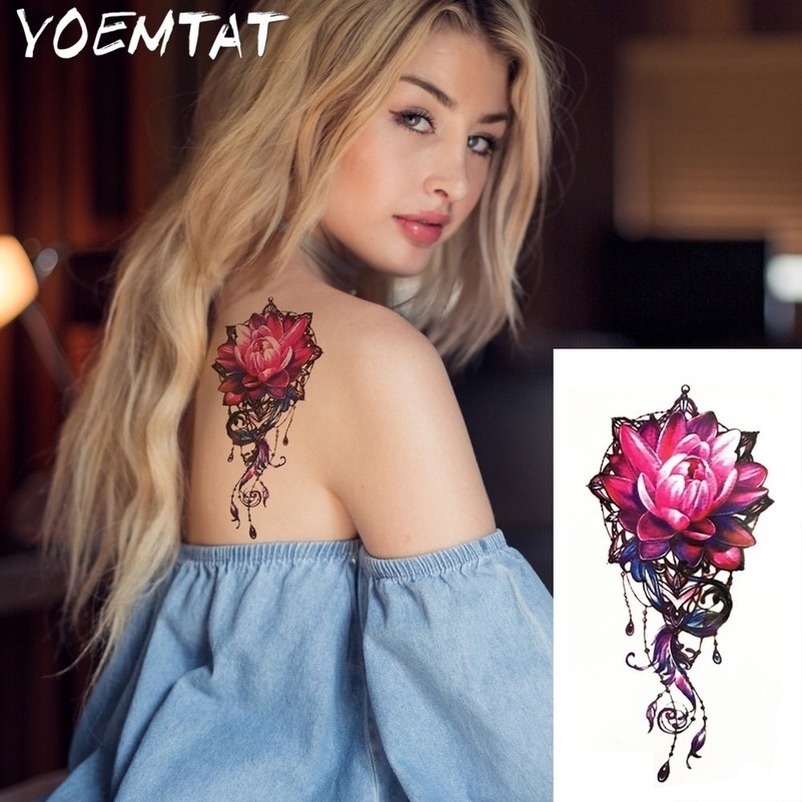 Image of 1PC Fantasía Color Zorro Caliente Negro Blanco Grande Flor Henna Temporal Tatuaje Impermeable Tatuajes Pegatina De Alta Calidad #2