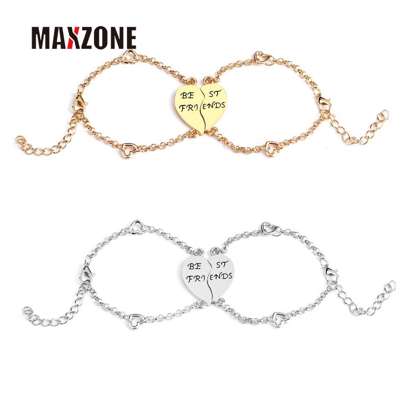 MAXZONE Mejores Amigos bff Pulseras Para 2 Forma De Corazón Cadena Pulsera Para Mujeres Niñas Costura Declaración Volver A La Escuela Joyería #1