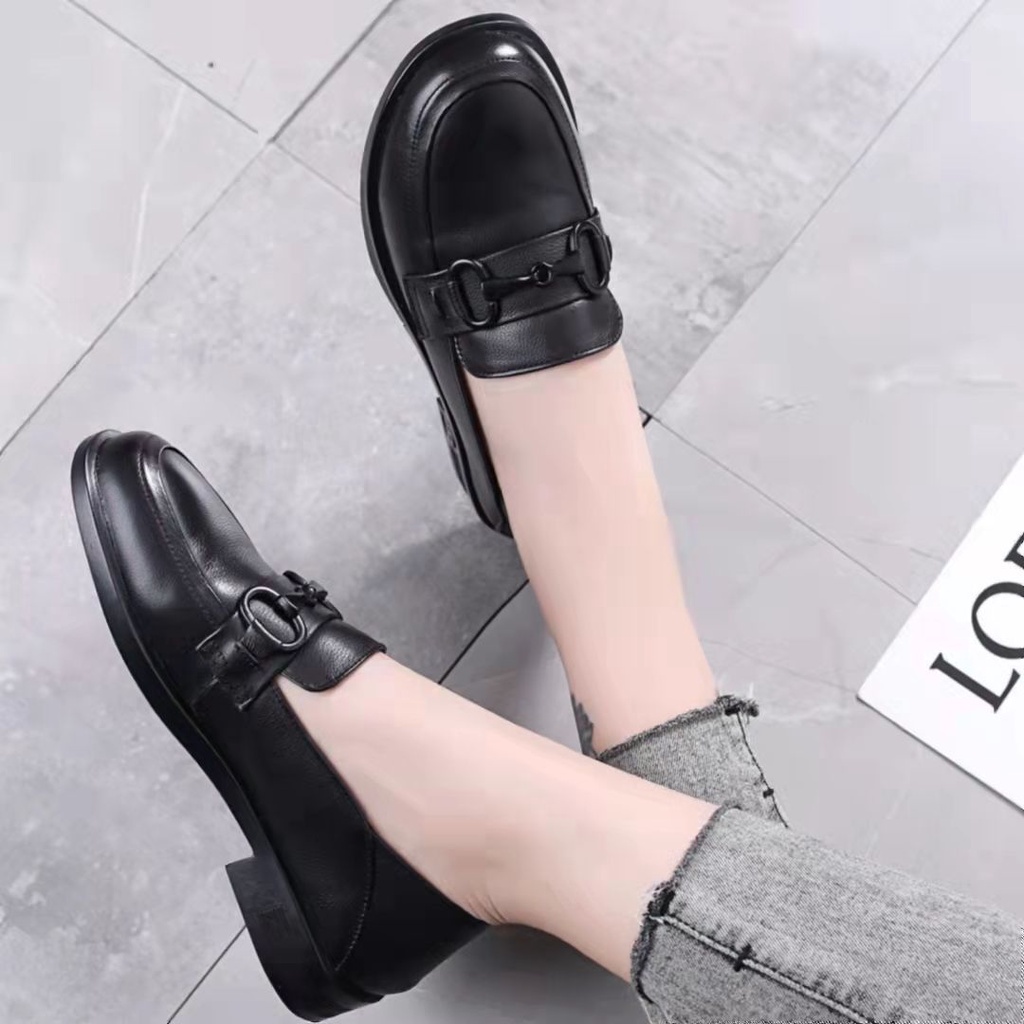 Mocasines De Cuero Suave De Suela Mujer Zapatos Negros Planos | Shopee Colombia