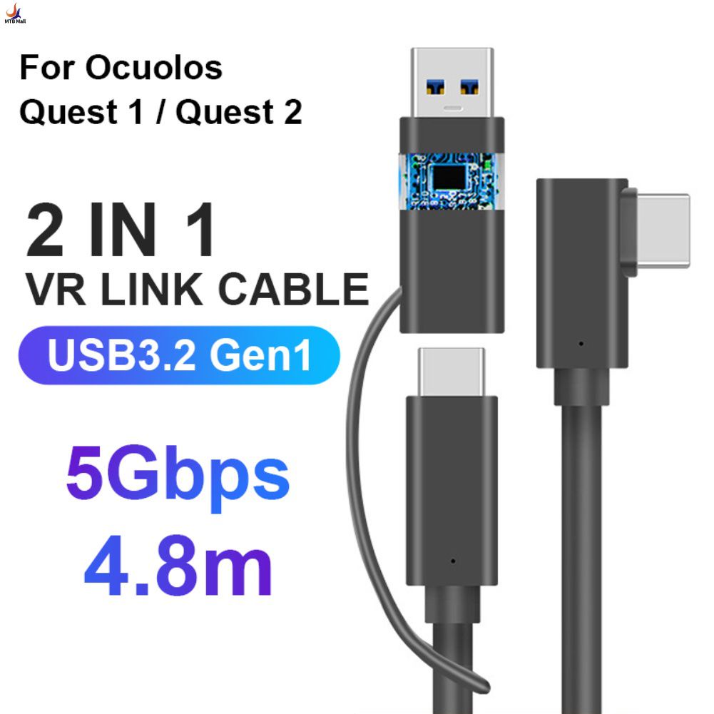 Image of Cable De Carga De 5 M Línea De Datos Para Oculus Quest 1/2 Link VR Accesorios USB 3.2 2 En 1 Tipo C A #0