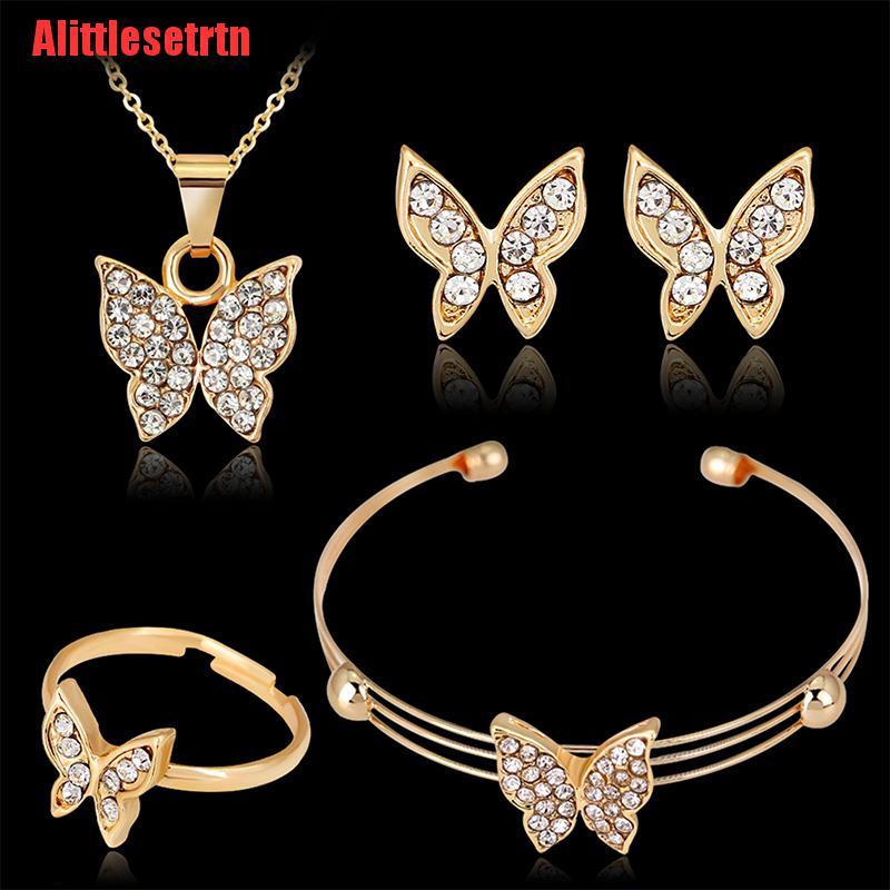 Image of Trtn set 4 piezas collar y aretes en forma De mariposa Cristal #1
