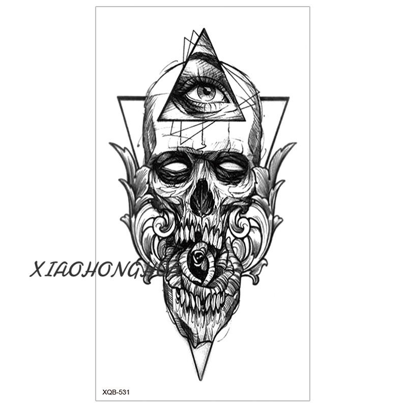 Image of Small full-arm tattoo sticker waterproof and durable half-arm skull English letter other shore flower tattoo sticker #2