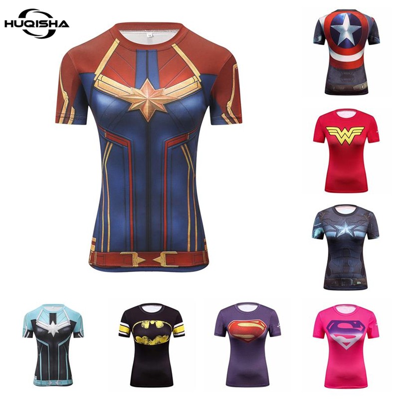 Nuevo Superhéroe Capitán Marvel Compresión Mujeres Camisetas Secado Rápido Cosplay Ropa Mujer | Shopee Colombia