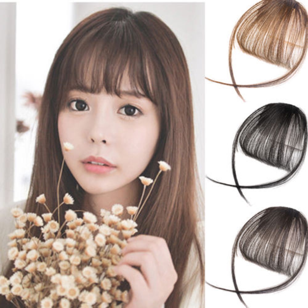 JANE Clip de las mujeres flequillo extensión del pelo postizos de la franja falso sintético frontal aseado Bang | Shopee Colombia