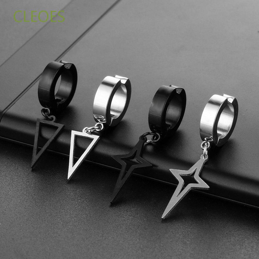 CLEOES Cool Style Ear Cuff Simple Sin Perforación Pendientes Cruz Clip Pendiente De Acero Inoxidable Triángulo Femenino Hombre Falso Piercing Moda Joyería/Multicolor #9