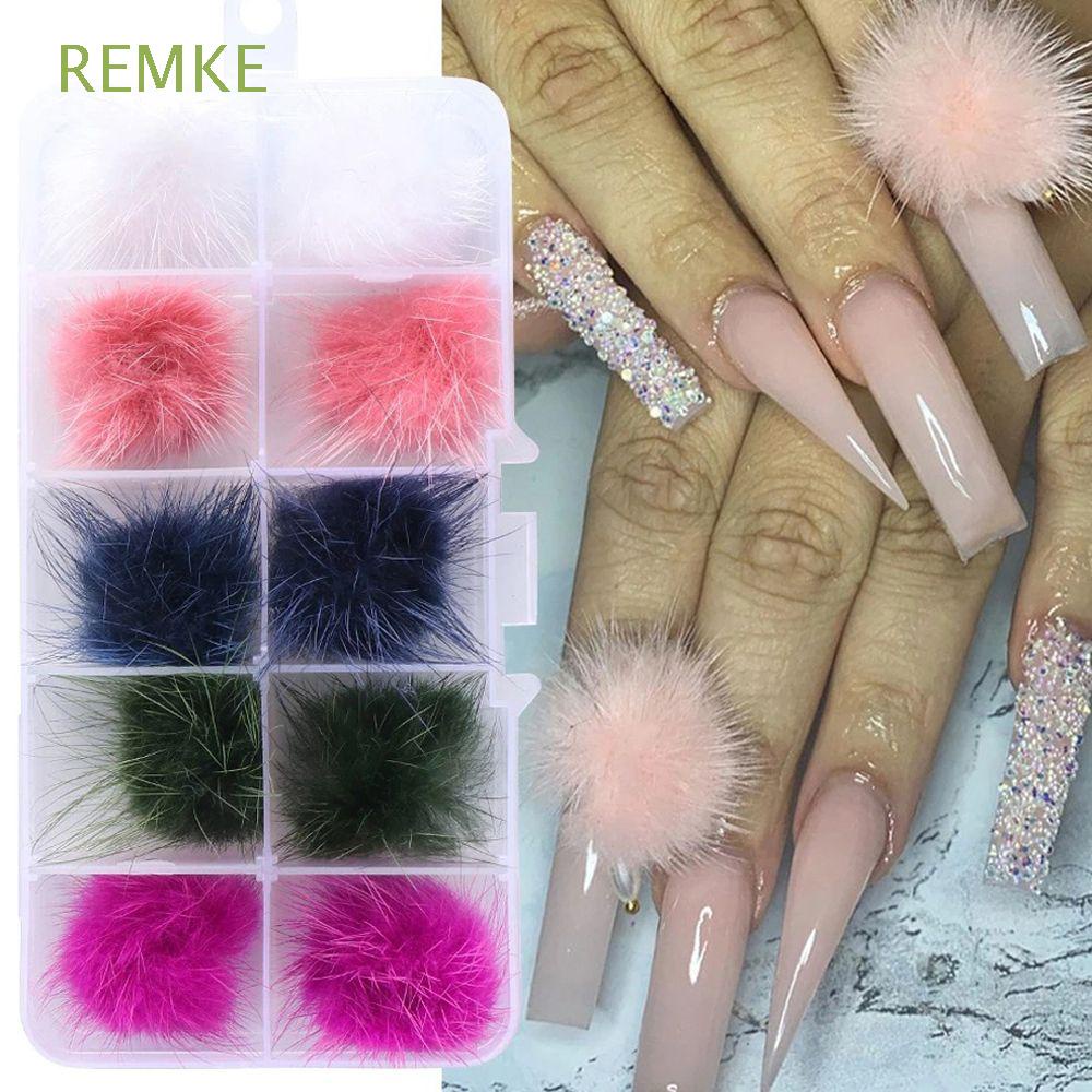 Remke Women Nail Ball With Base Fluffy Magnetic Nail Pom Poms Diy Nail Decoration Detachable Plush Ball Cute Mixed Girls 3d Charms Manicure Tools Shopee Colombia