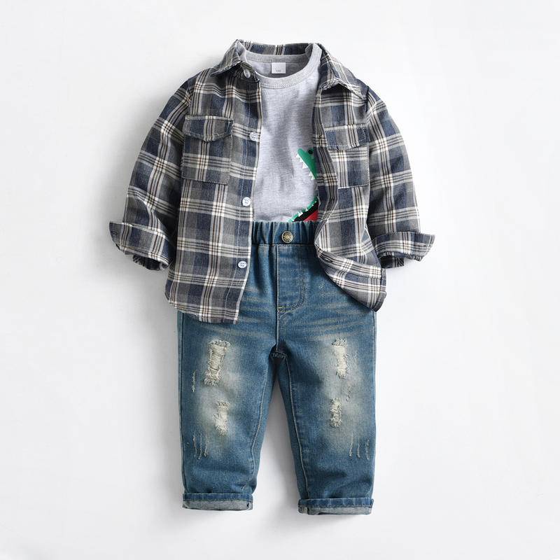 Ropa Niño Traje De Jeans Para Niño Para Un Niño Ropa Camisa A Cuadros  Camiseta Pantalones De Mezclilla Piezas Bebé Niños Traje Infantil Chico |  