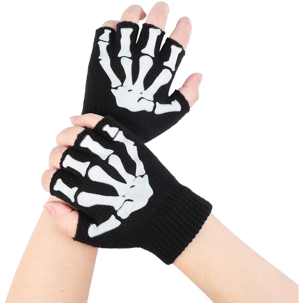 1 par de guantes unisex de medio dedo de esqueleto de halloween brillan en | Shopee Colombia