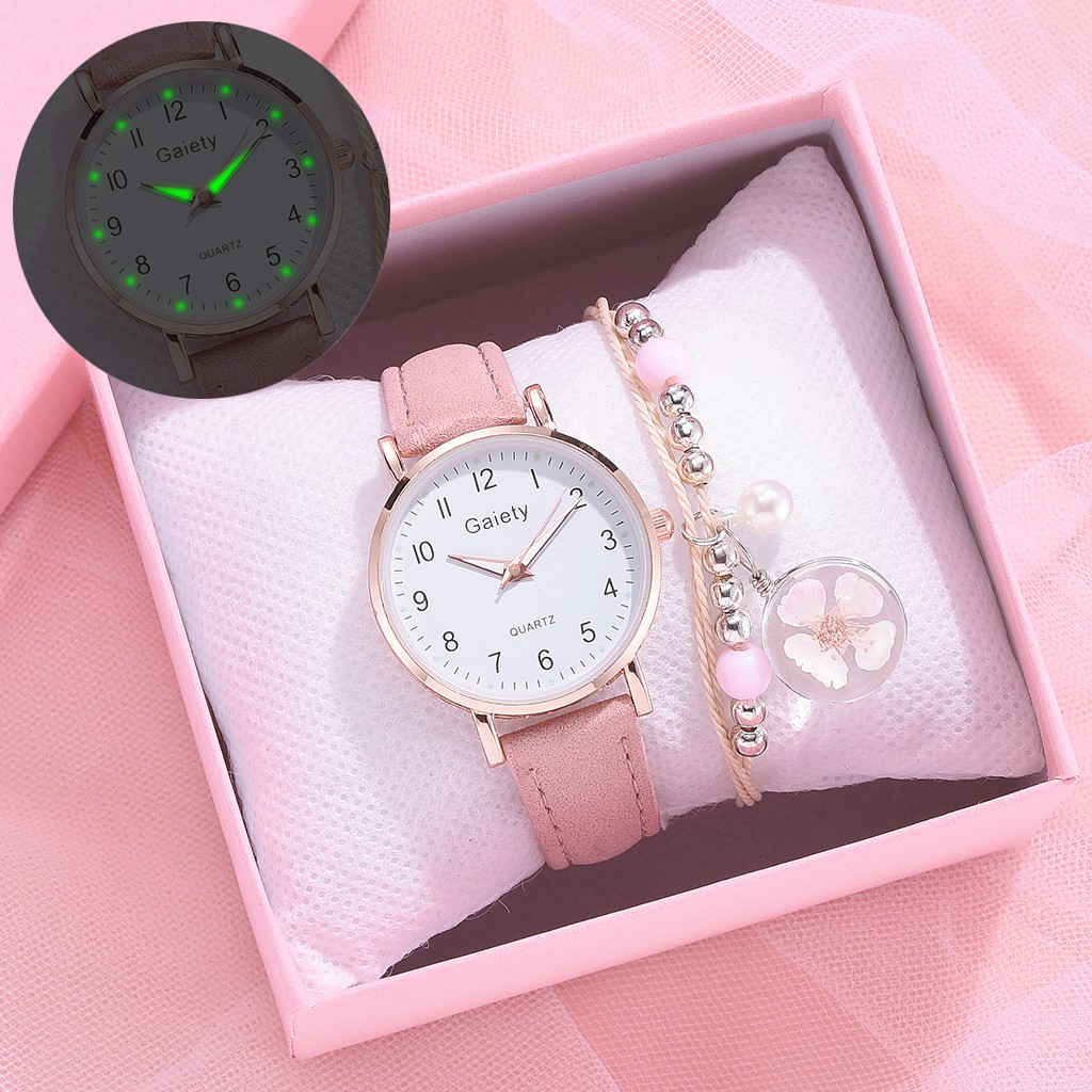 Reloj + Pulsera) Reloj de cuero mujer + Pulsera Sakura Reloj de moda | Shopee Colombia