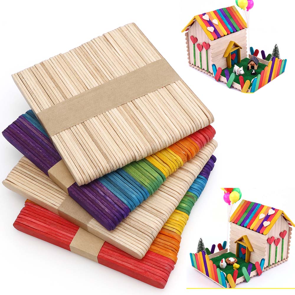 50 100 Cuchara de Madera Lolly Lollipop palos de color natural de forma niños Art Craft 