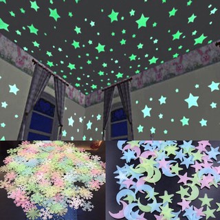 100 Pzs Calcomanías Fluorescentes 3D De Pared Con Estrellas