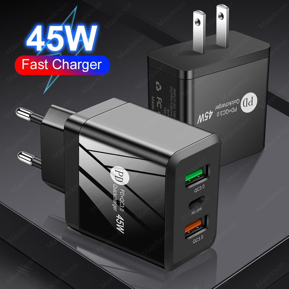 Cargador USB Carga Rápida 45W PD Tipo C 3.0 Adaptador De Teléfono Celular Para iPhone Samsung Xiaomi Huawei 3 Puertos #9
