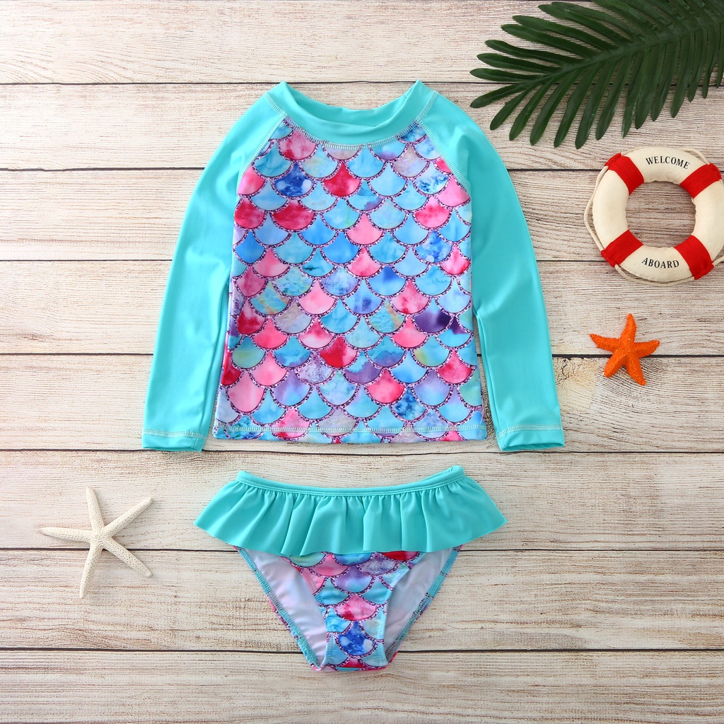 xhsa] - bebé niña larga sirena de dos piezas trajes de de playa traje de baño trajes | Shopee Colombia