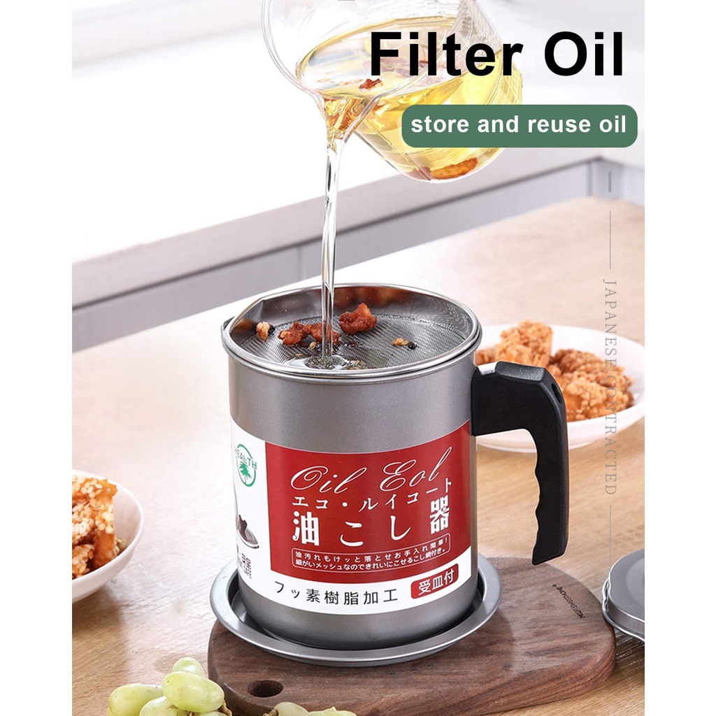Contenedor de aceite de cocina para almacenamiento de grasa colador de aceite con filtro para freidora profunda Bote de aceite de 1,4 l. 