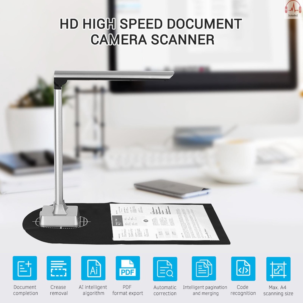 Aibecy BK32 Escáner de cámara de documentos de imagen USB de alta velocidad plegable HD 15 megapíxeles Tamaño de escaneo A4 con luz LED para aula Oficina Biblioteca Banco para Windows 
