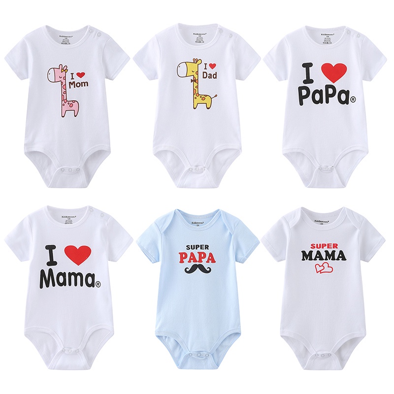 Bebé Recién Nacido Peleles De Pijamas De Algodón De Manga Corta Amor Papá Mamá Ropa Niños Pequeños | Shopee