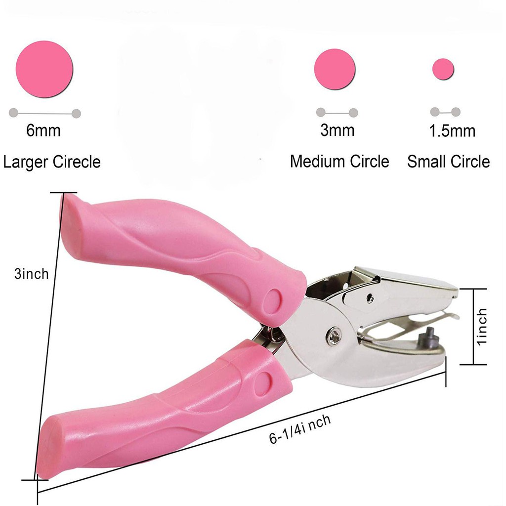 5 mm/3 mm /1.5 mm pequeño círculo en forma de Metal único agujero de mano perforadores de papel con mango suave para etiquetas ropa #4