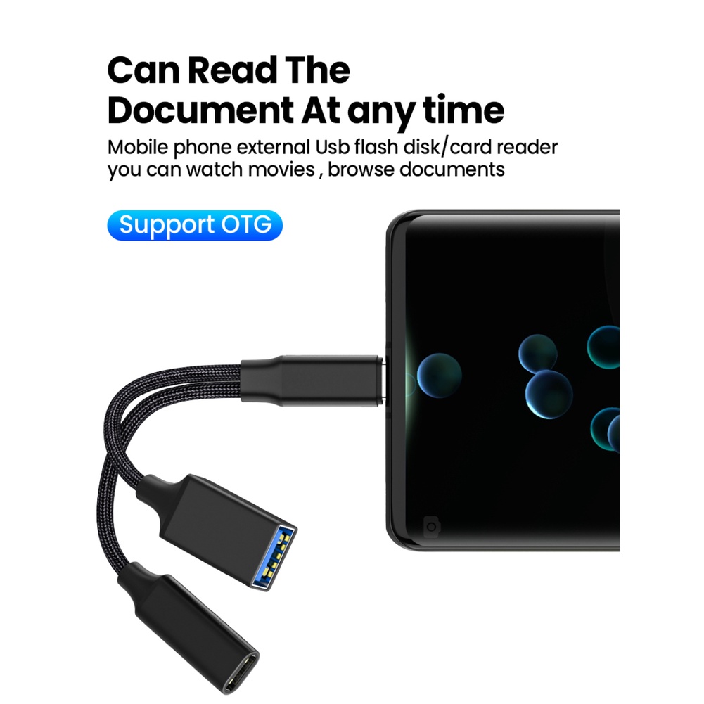 Image of Cable Adaptador 2 En 1 USB C OTG Con Puerto De Carga PD Para Teléfono Inteligente/pc/Tableta #7