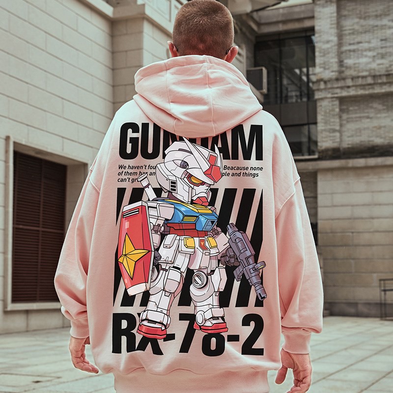 Fashion Anime Style Men's Hoodie Loose Oversized Mobile Suit Gundam Print  Couple Hooded Long Sleeve Sweater | Shopee Colombia