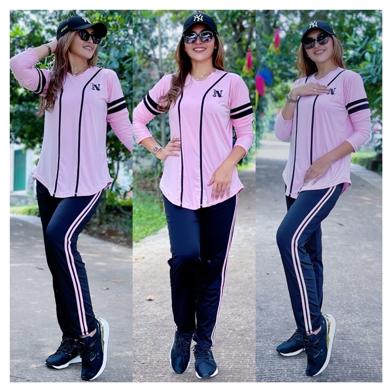Licra Babypink Black Muslim traje de béisbol largo / camisa de gimnasia larga para aeróbicos y Fitness #2
