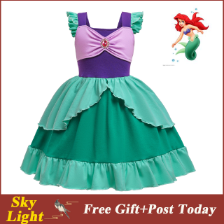Image of ONMP Girl Little Mermaid Fancy Dress Up Kids Photography Tulle Ariel Cosplay Princess Costume Girls Christmas Party Long Gown