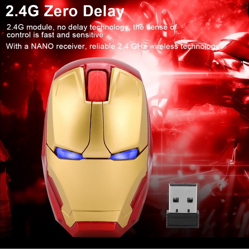  Marvel  .4G Iron Man Ratón Inalámbrico Juego De Dibujos Animados USB Mute Mouse