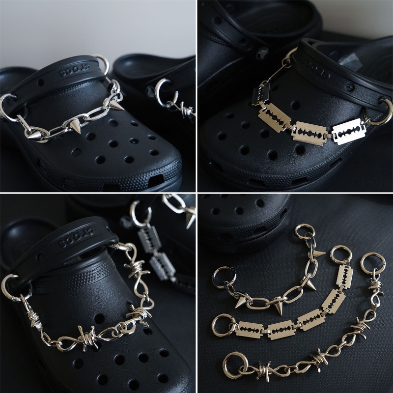 Image of Charms JEN Zapatos De Metal Encantos De La Cadena Punk Estilo DIY Espinas Hoja Zapato Zuecos Sandalias Pin Para Niñas Mujeres Moda Hip H #4