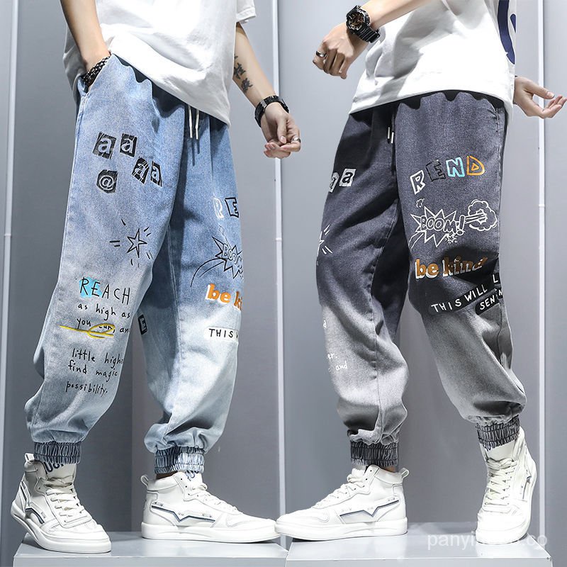 AQB】Pantalones vaqueros holgados de estilo coreano para hombre con  estampado de grafiti de dibujos animados de marca de moda Harem | Shopee  Colombia