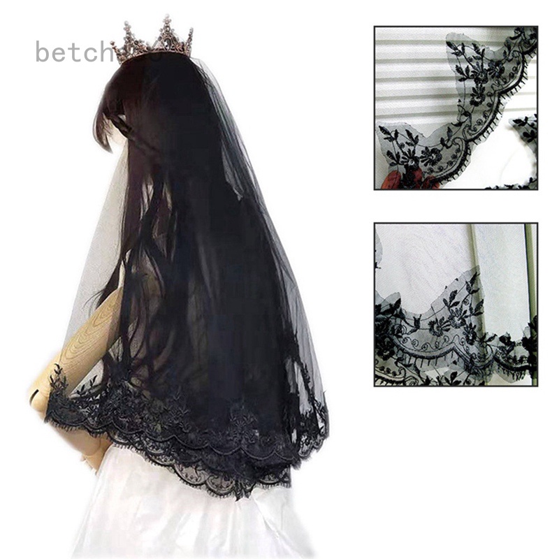 bigsm Negro Velos De Boda Con Peine De Encaje De Dos Capas De Tul Corto Velo De Novia Accesorios #7