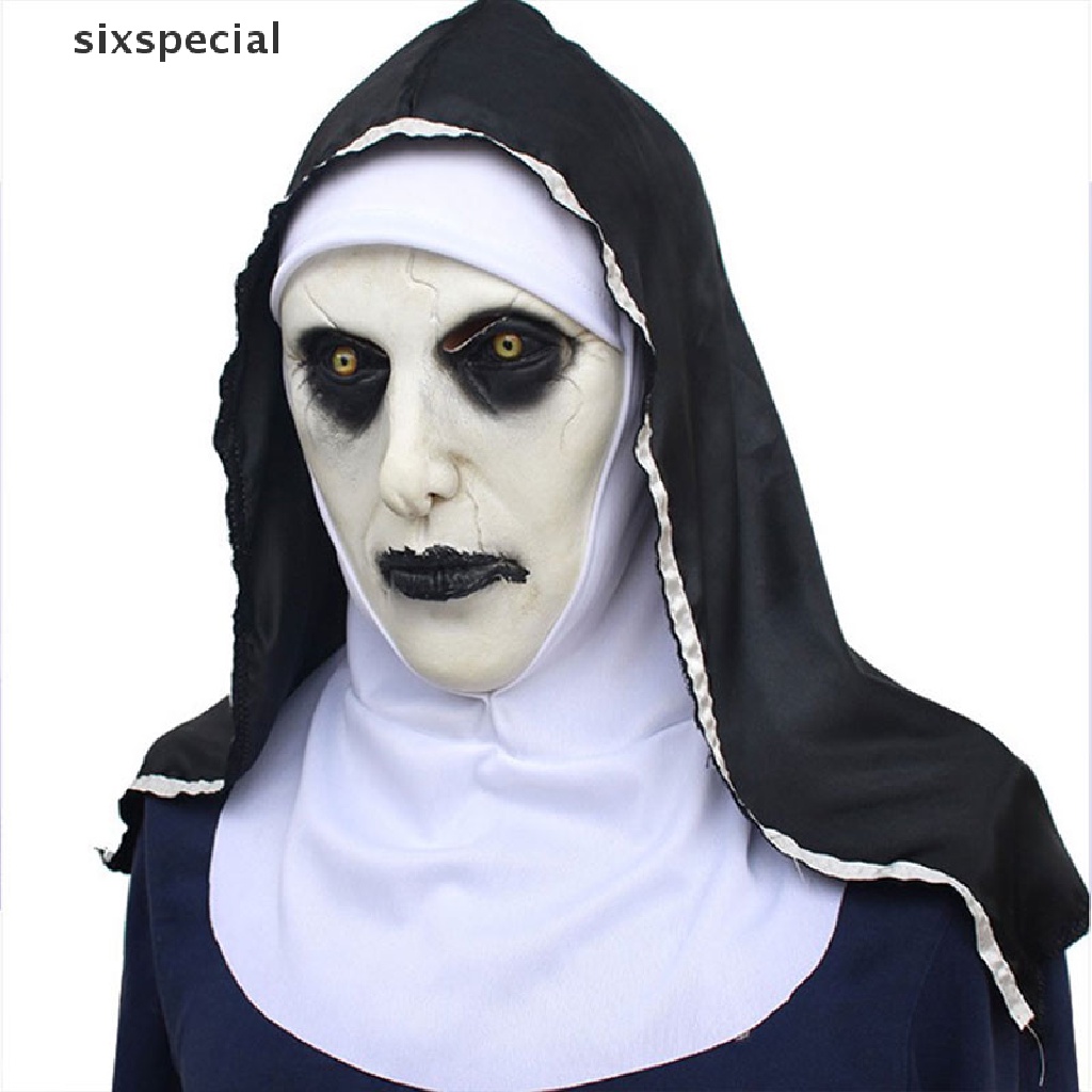 Image of sixspecial La Máscara De Látex Monja Horror Scary w/Carf Valak Cosplay Para Disfraz De Halloween #7