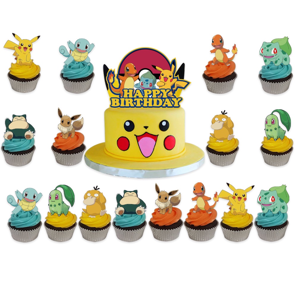 Babioms Pokémon Mini Figuras 10pcs Set Suministros de fiesta de cumpleaños Cupcake Pikachu Figura Decoraciones para tartas de fiesta Decoración de tartas para niños Cumpleaños Bebé niña Niño 