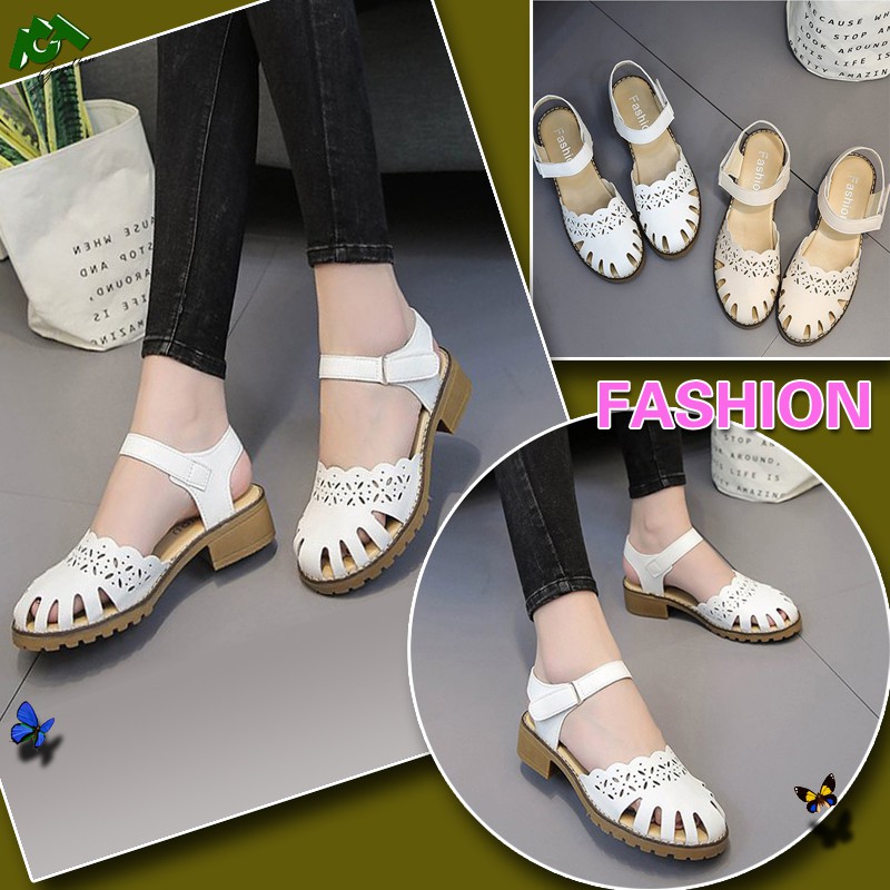 moda elegante hueco zapatos de cabeza redonda peep toe bella sandalias #10