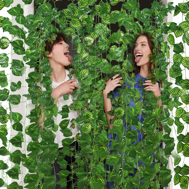 2.1M Hoja De Hiedra Artificial Hojas Verdes De Enredadera Flores De Seda Guirnalda De Árbol Planta Verde Plástico Vid Follaje Casa Boda Jardín De Ratán Cuerda Decoración De Pared #8