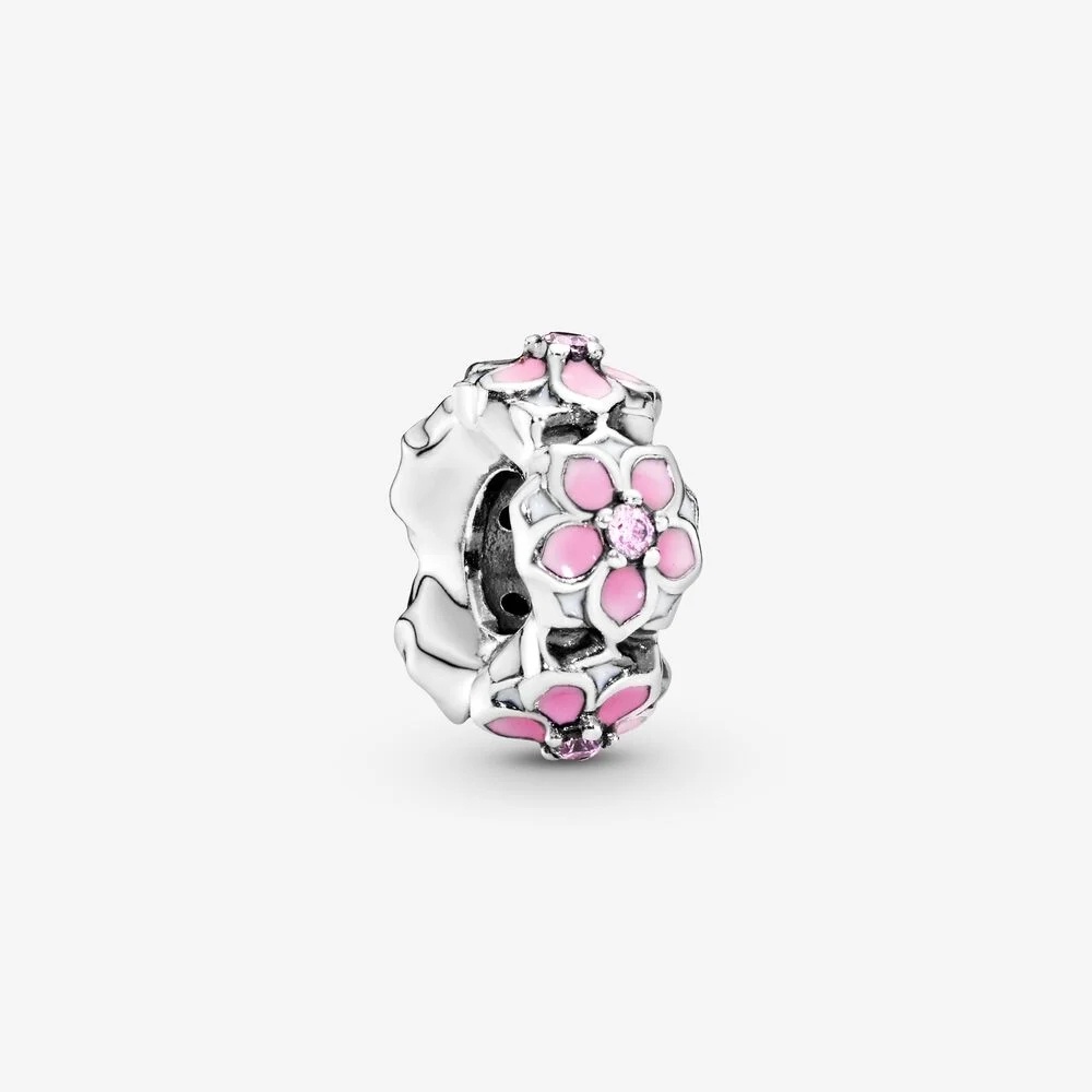 Charm Espaciador Separador Flor de magnolia rosa Pan Pulseras Charms Moda  Mujer Regalo Plata Plateada DIY Joyería | Shopee Colombia