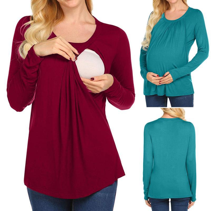 Blusa De Maternidad Talla Grande Mujeres Camisetas Manga Larga Lactancia Materna Ropa Baju Mengandung | Colombia