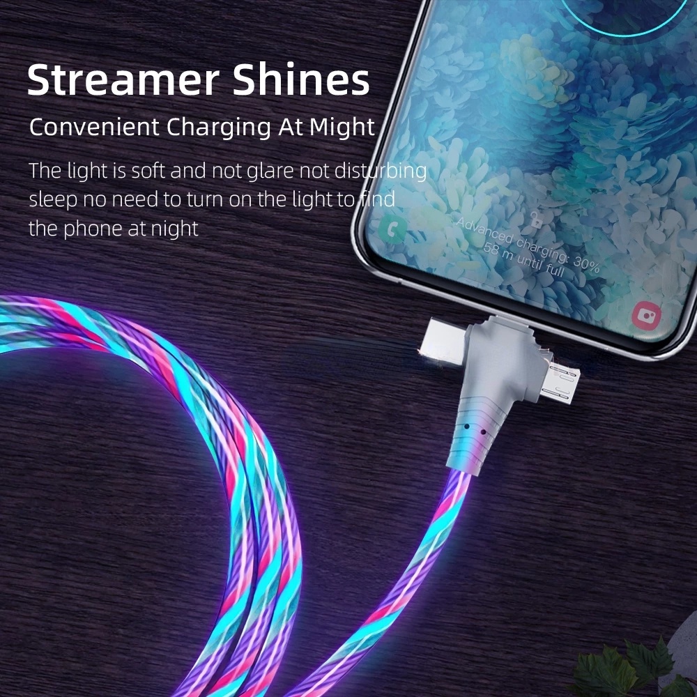 Cable De Datos De Luz De Corriente Tres En Uno Universal Para Iphone , Micro , Tipo c/Carga Y Transmisión Dos