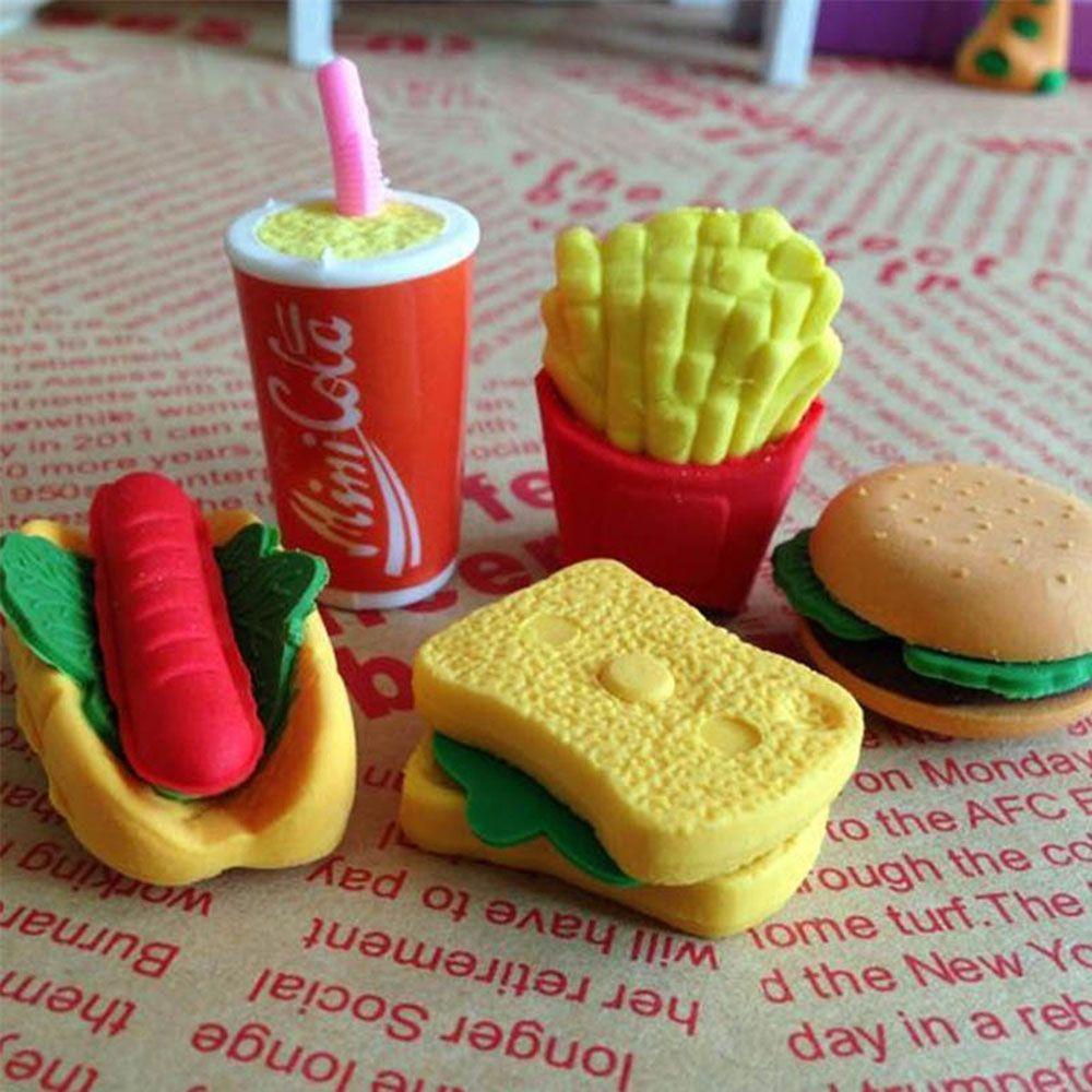 Child School Supplies Cake Hamburger Eraser Eraser Set Food Drink Fruit Rubber 