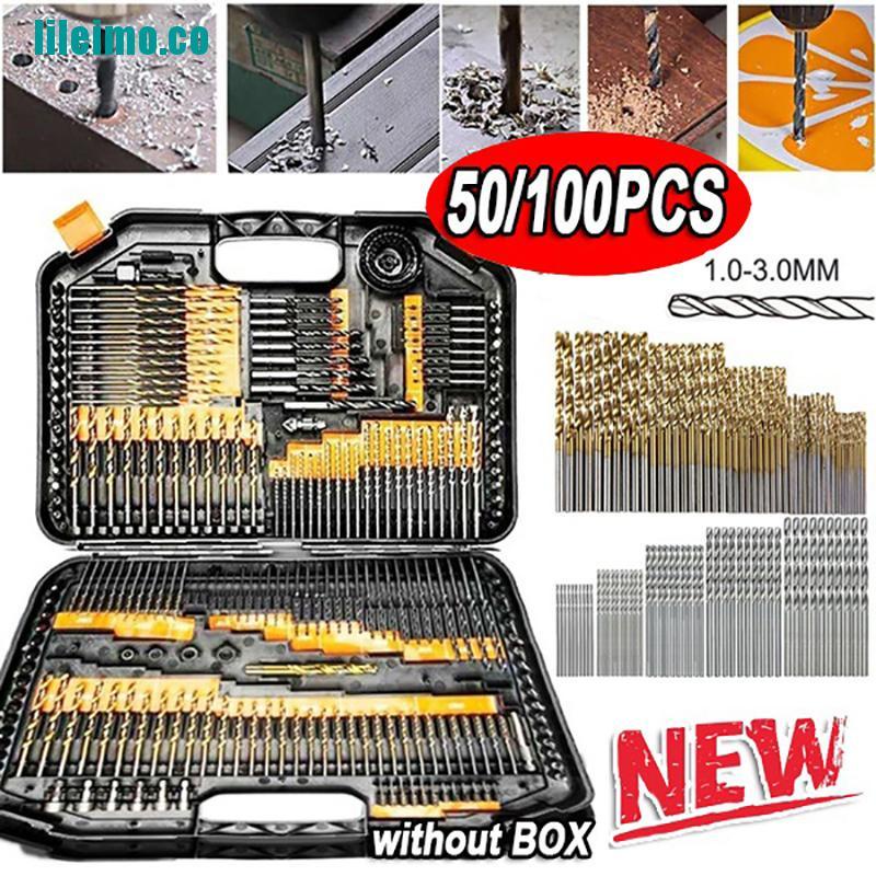 50Pcs Titanium Coated HSS High Speed Steel Drill Bit Set Tool 1mm/1.5/2/2.5/3mm