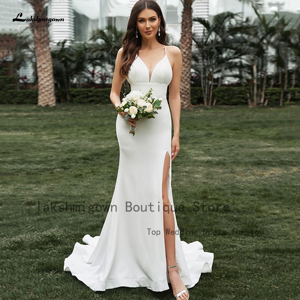 Lakshmigown Simple Sirena Vestido De Novia Lado Dividido Recepción Civil  Para 2022 Boho Playa Vestidos Espalda Abierta | Shopee Colombia