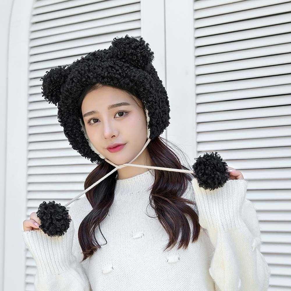 AMBER1 Fashion Beanies Hat Sweet Plush Bear Ears Hat Bomber Hats Ear  Protective Women Cute Winter Warm Thicken Ski Cap/Multicolor | Shopee  Colombia