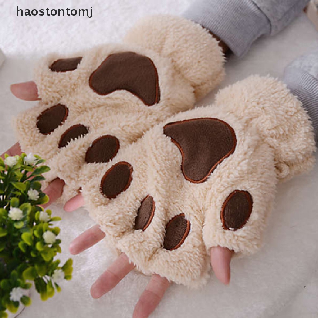 Haos Guantes De Oso Esponjoso Con Garras De Gato Lindos Disfraz De Medio Dedo Fiesta Regalo #3